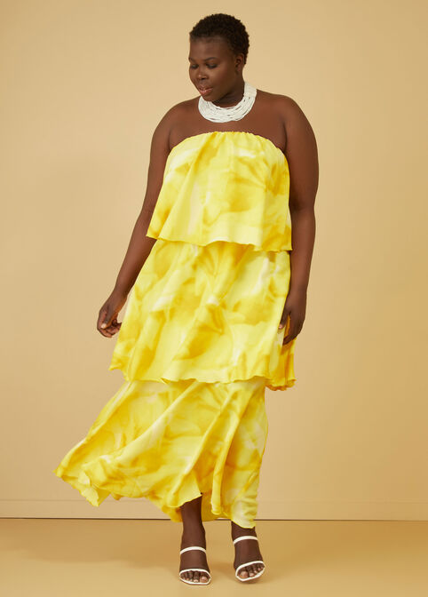 Strapless Watercolor Tiered Dress, Maize image number 2
