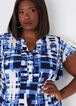 Ruffled Printed Knit Dress, Denim Blue image number 2