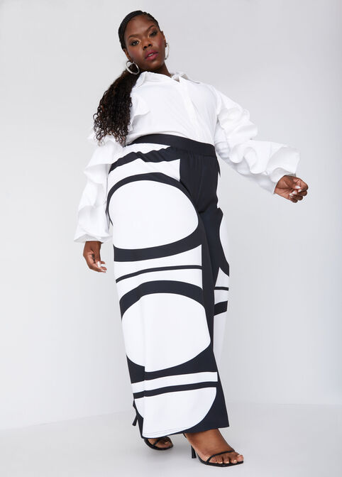 Printed Crepe Wide Leg Pants, Black White image number 4