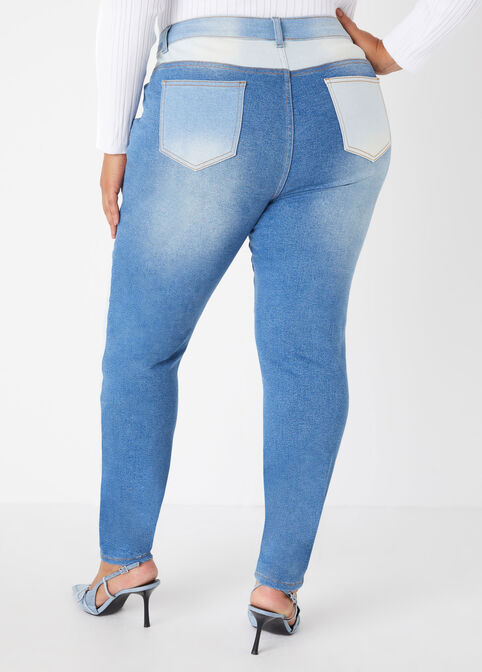 Distressed Colorblock Skinny Jeans, Denim image number 1