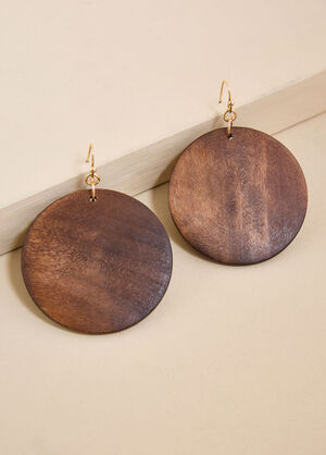 Wood Disc Earrings, Potting Soil image number 1