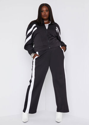 Striped Trimmed Flared Track Pants, Black image number 0