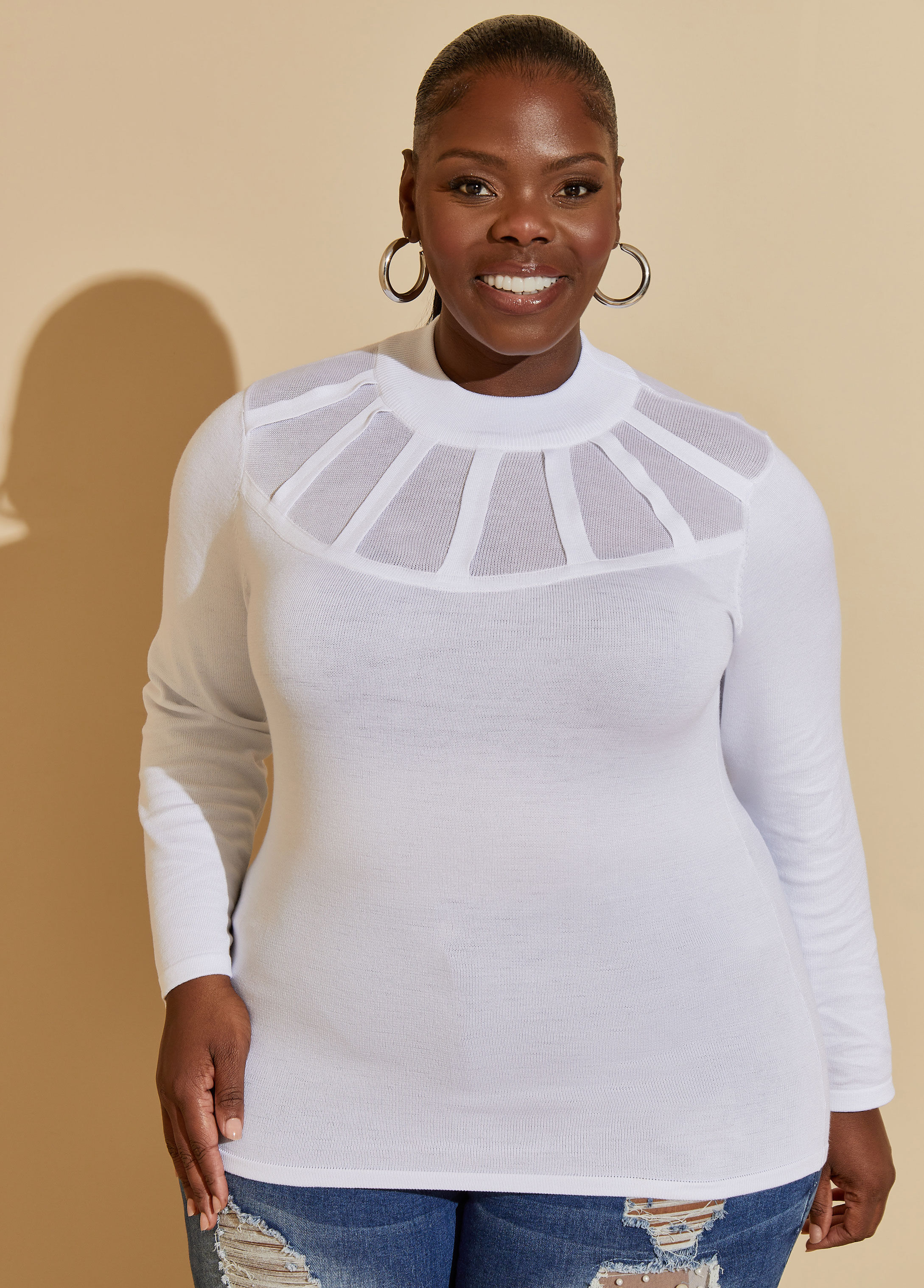 Plus Size Caged Sweater Long Sleeved Plus Size Knit Top