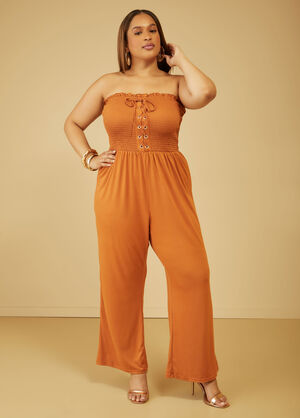Strapless Lace Up Jumpsuit, Brown Sugar image number 0