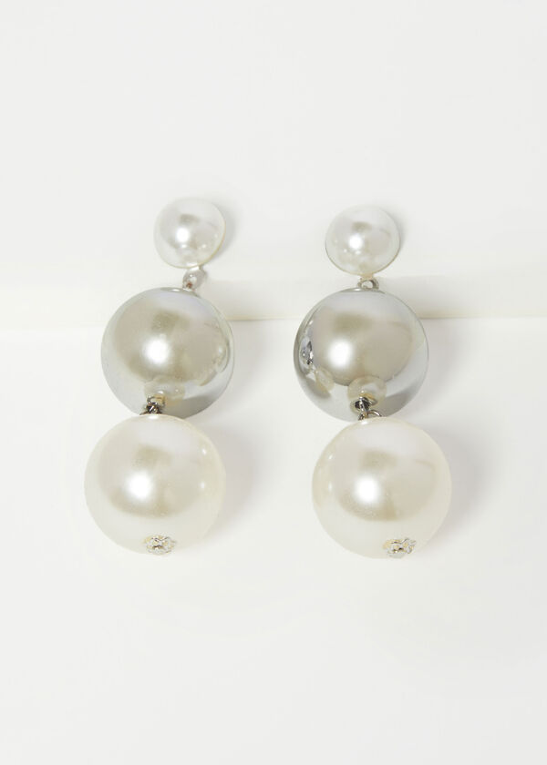 Faux Pearl And Bead Earrings, Silver image number 1