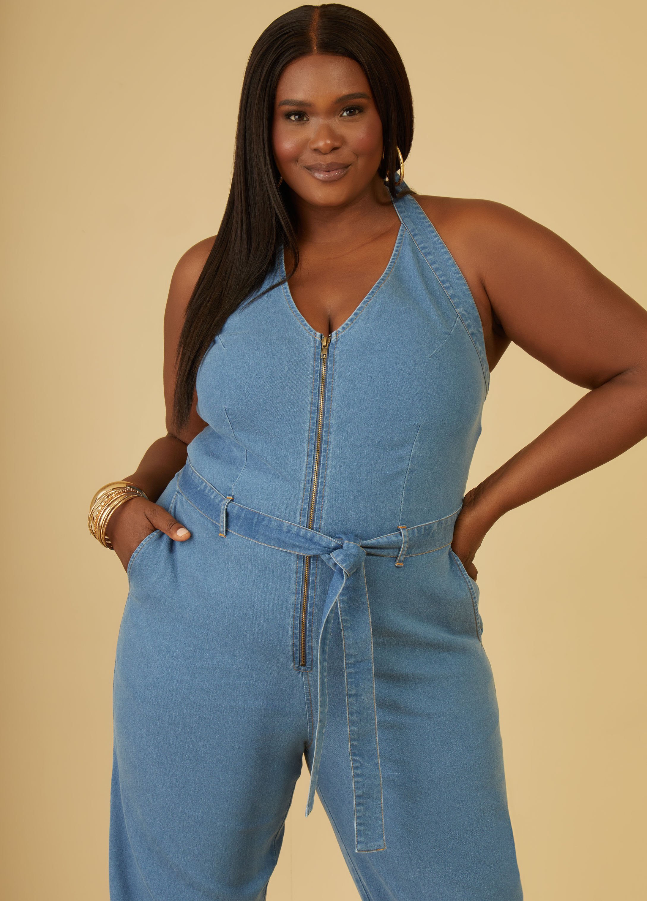 Halterneck Denim Jumpsuit