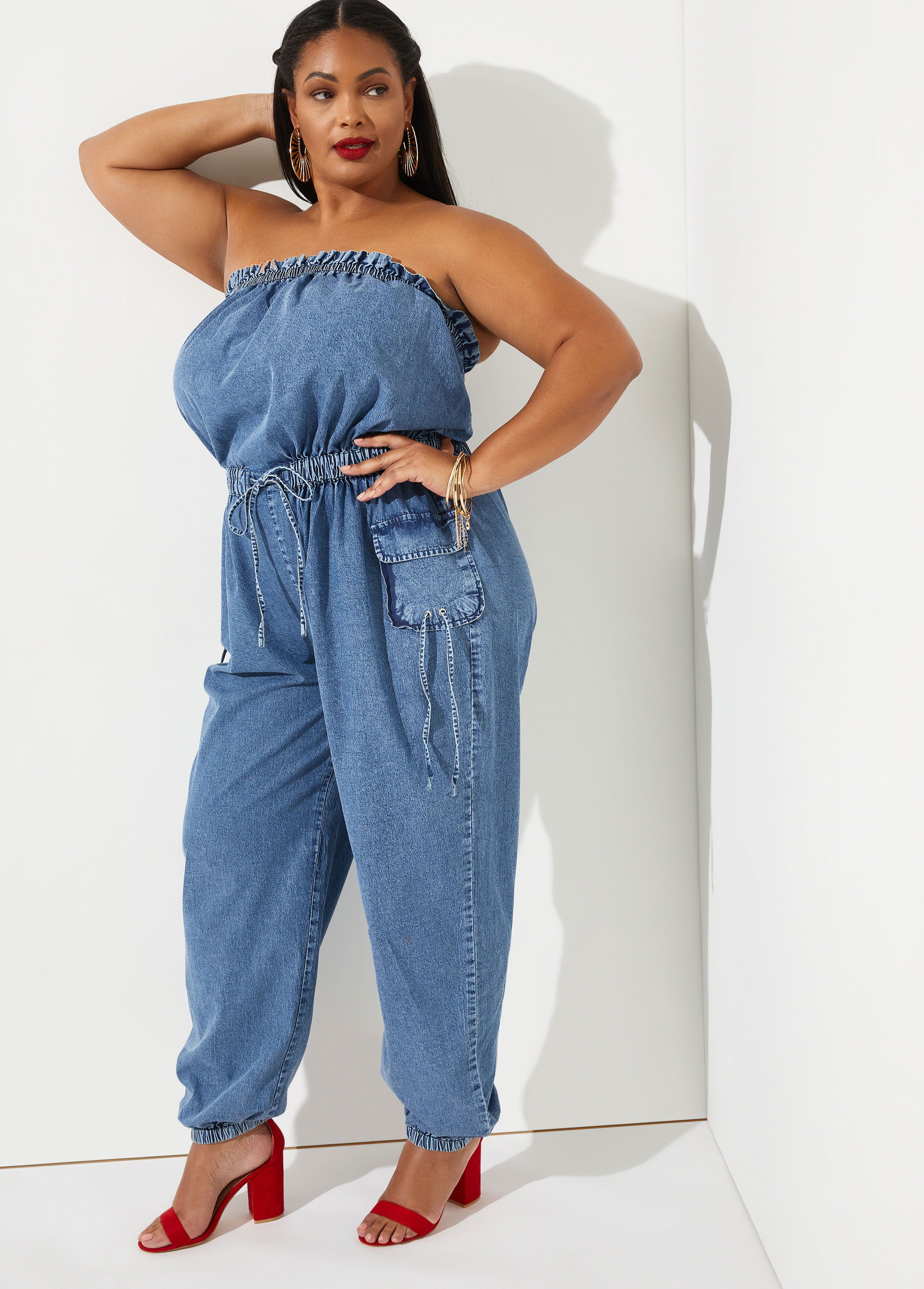 Strapless 2025 chambray jumpsuit