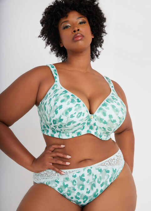 Leopard Print Plunge Butterfly Bra, Green image number 2