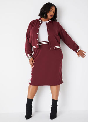 Striped French Terry Skirt, Tawny Port image number 0