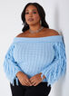 Off The Shoulder Fringed Sweater, POWDER BLUE image number 0