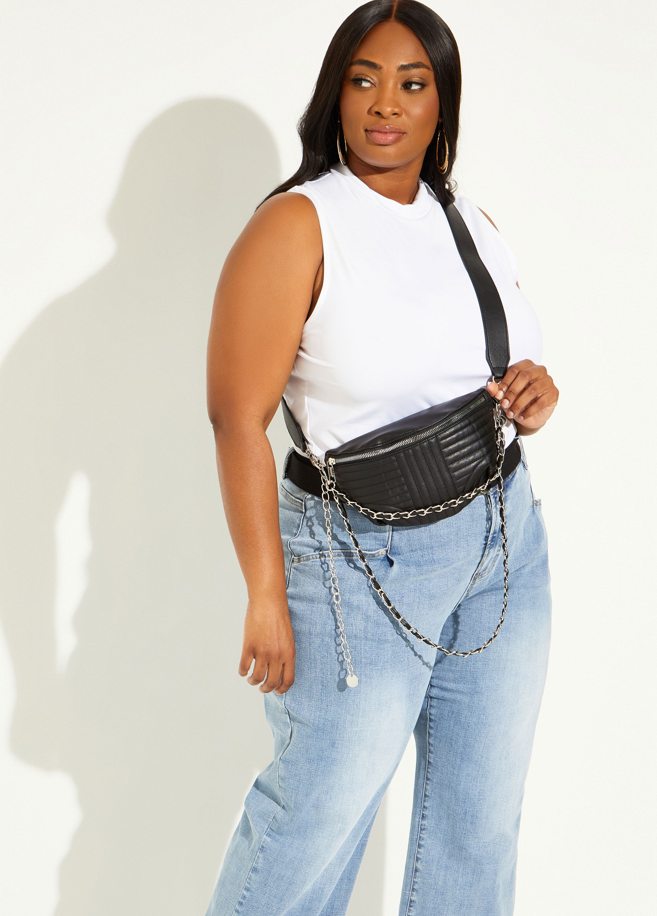 Trendy Quilted Faux Leather Chain Link Belt Fanny Pack Cute Waist Bags