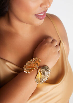 Gold Tone Leaf Cuff, Gold image number 0