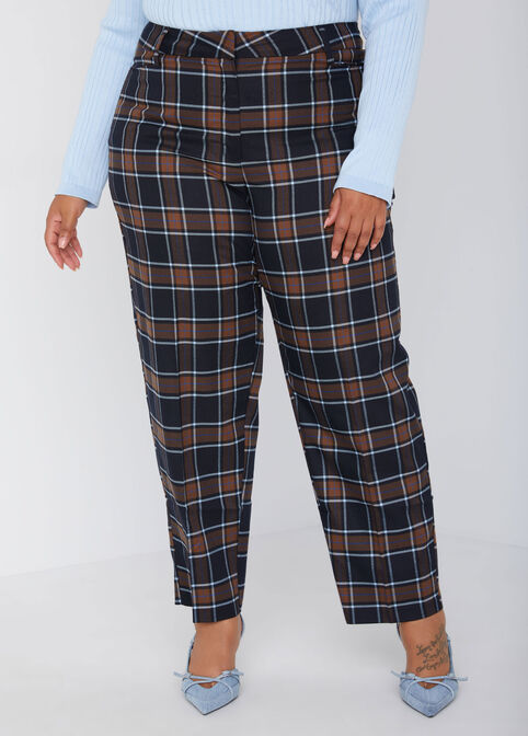 Tapered Plaid Ankle Pants, Navy image number 2