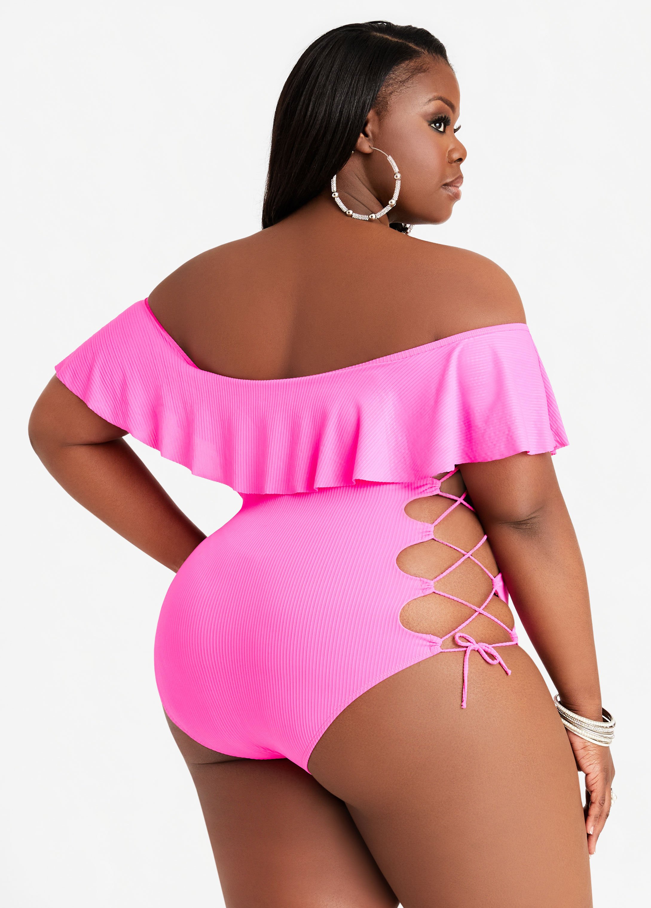 plus size lace up swimsuit