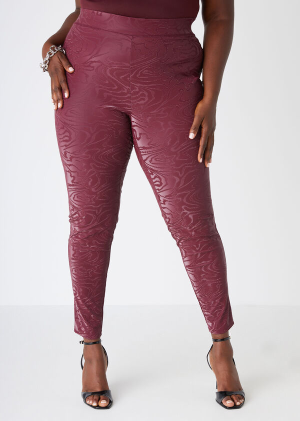 Swirl Faux Leather Leggings, Tawny Port image number 0