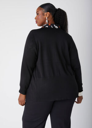 Button Front V Neck Cardigan, Black image number 1