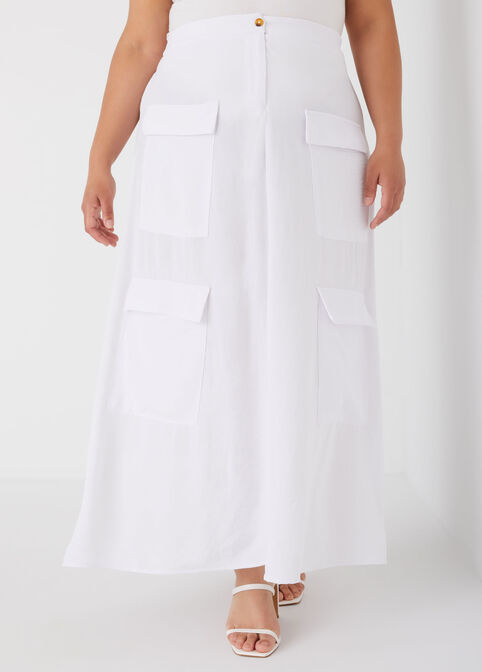Textured Maxi Cargo Skirt, White image number 2
