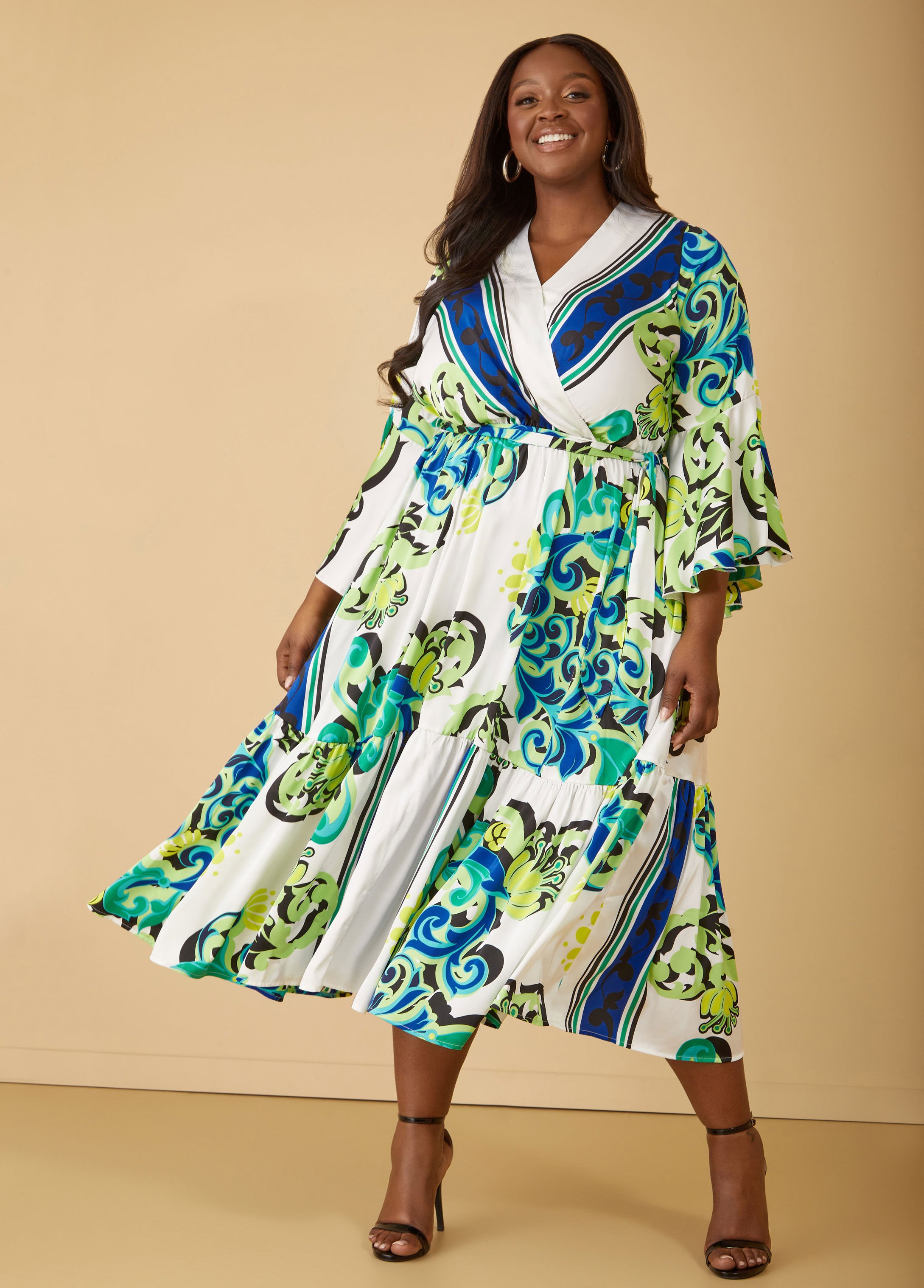 Scroll Print Satin Maxi Dress