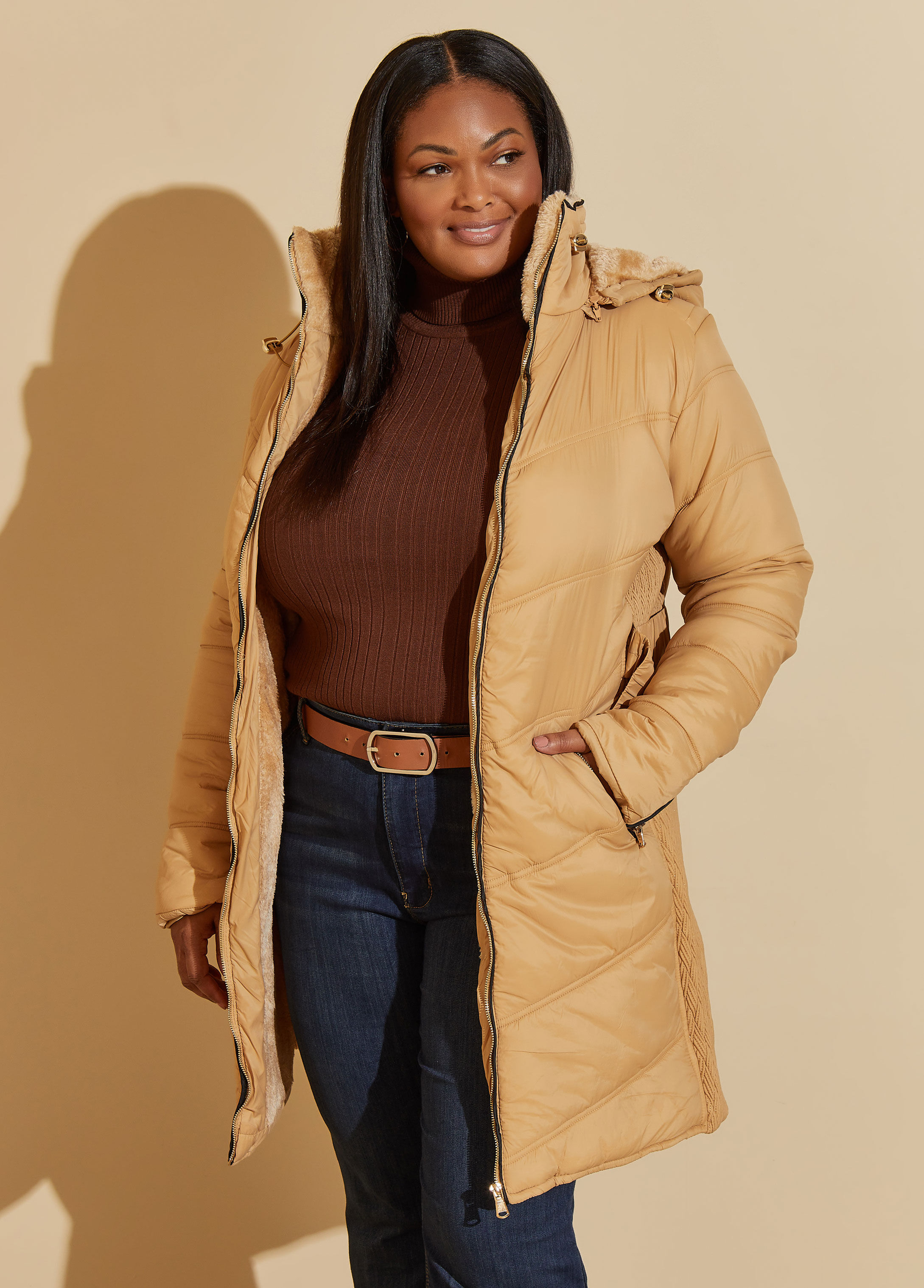 Plus Size Hooded Ribbed Puffer Coats Outerwear Plus Size Jacket