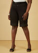 Cuffed Denim Bermuda Shorts, Black White image number 0