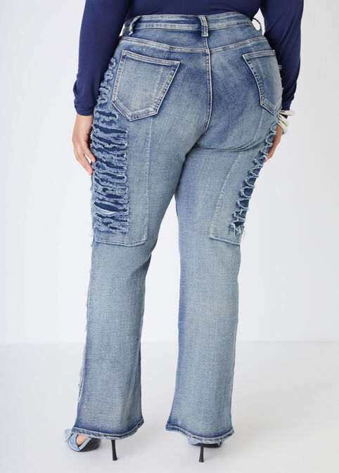 Layered Distressed Bootcut Jeans, Blue image number 2