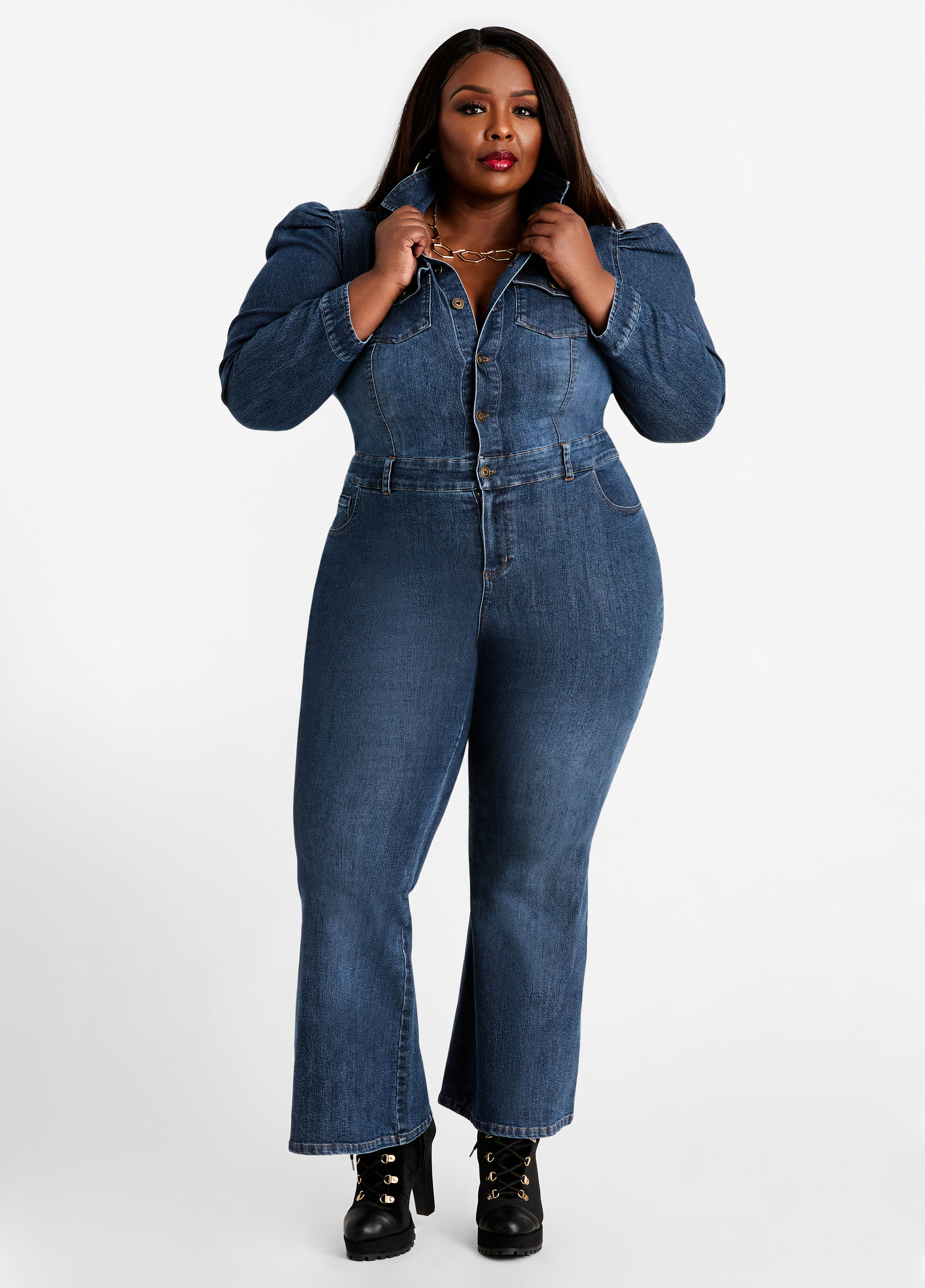 ashley stewart denim jumpsuit