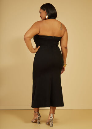Rosette Denim Halter Dress, Black image number 1