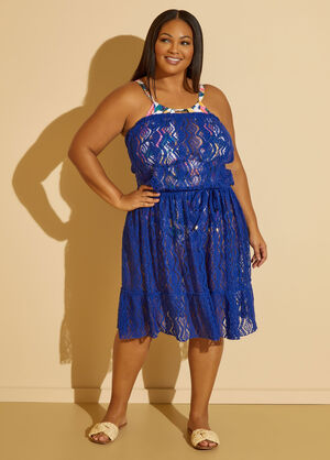 Just Cover Me Lace Swim Cover Up, Blue image number 0