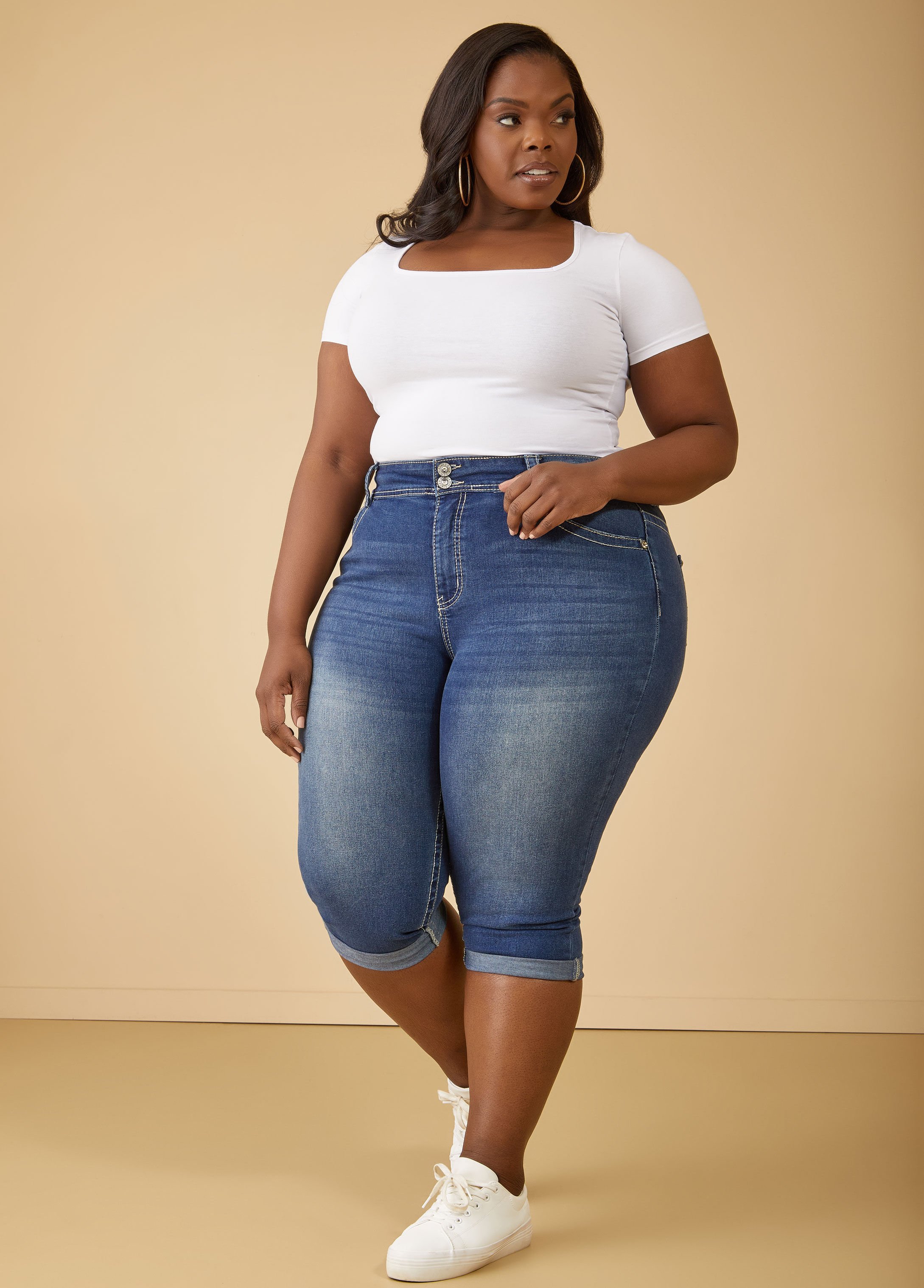 Plus size jean sales capris