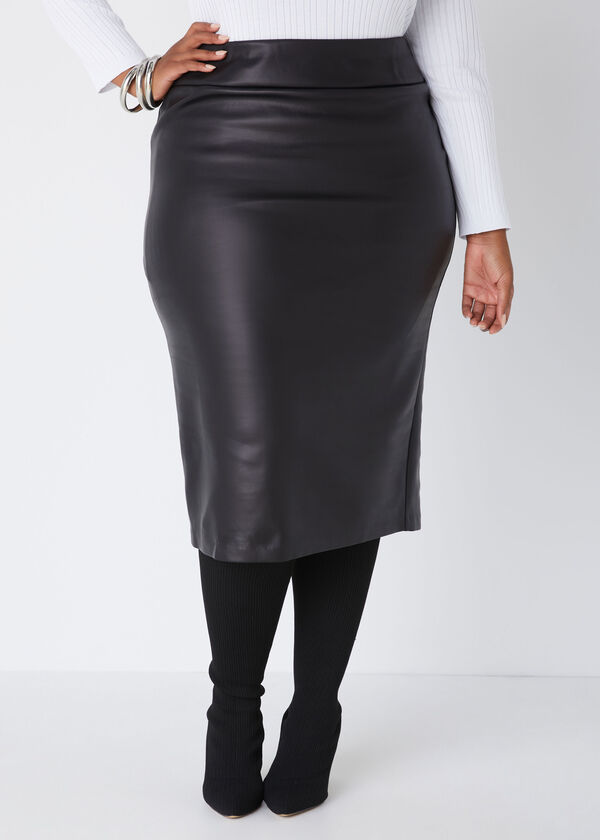 Faux Leather Midi Skirt, Black image number 0