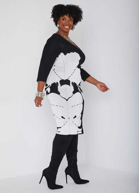 Floral Midi Sweater Dress, Black Combo image number 2