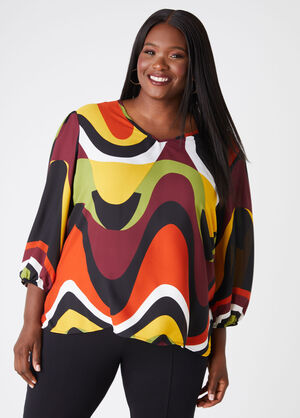 Wavy Print Crepe Top, Multi image number 0