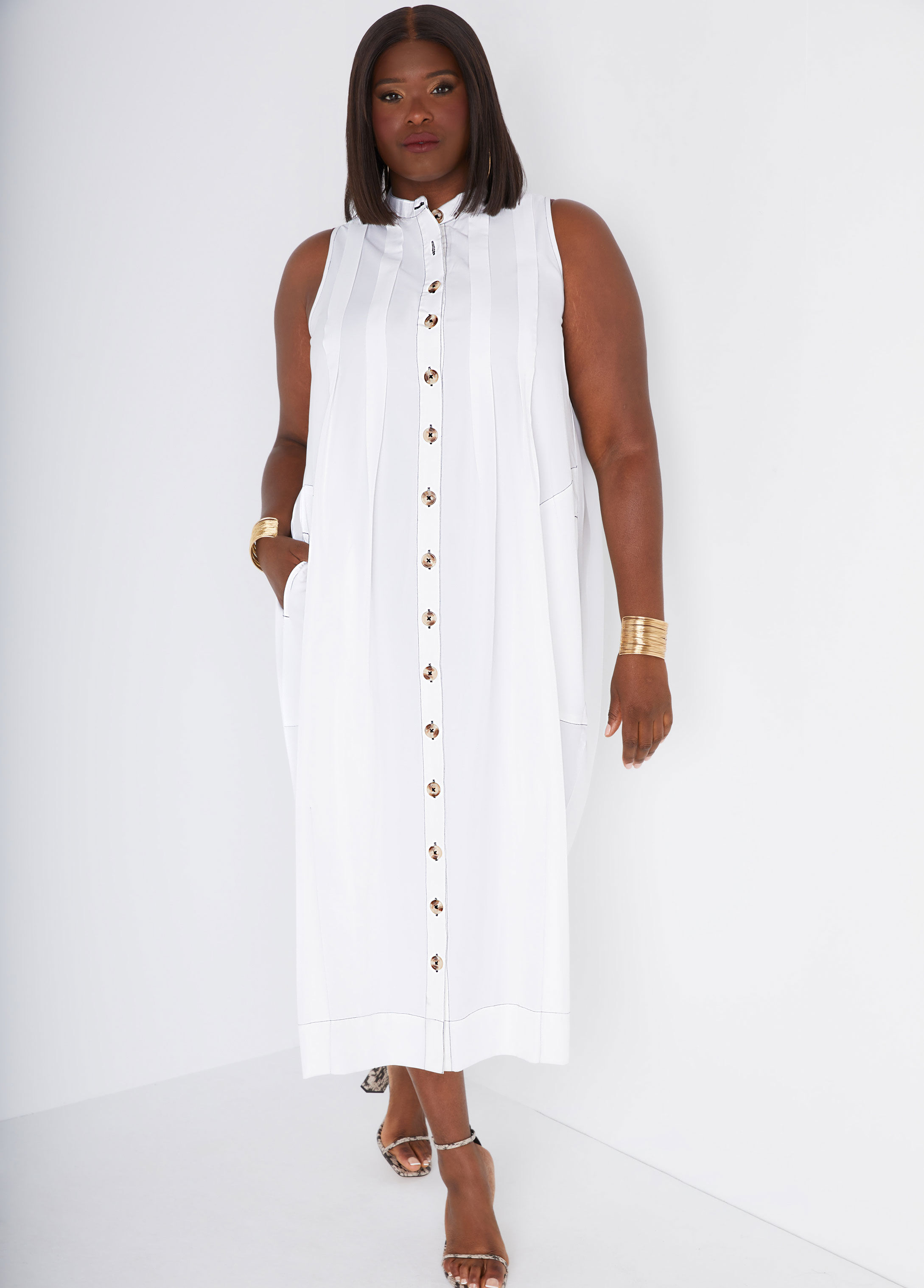 Plus Size Summer Pleated Shirtdress Plus Size Woven Dress