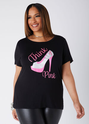 Think Pink Embellished Graphic Tee, Black image number 0