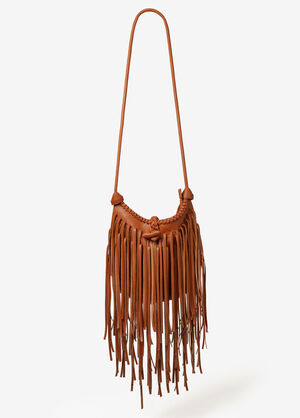 Fringed Faux Leather Bag, Cognac image number 0