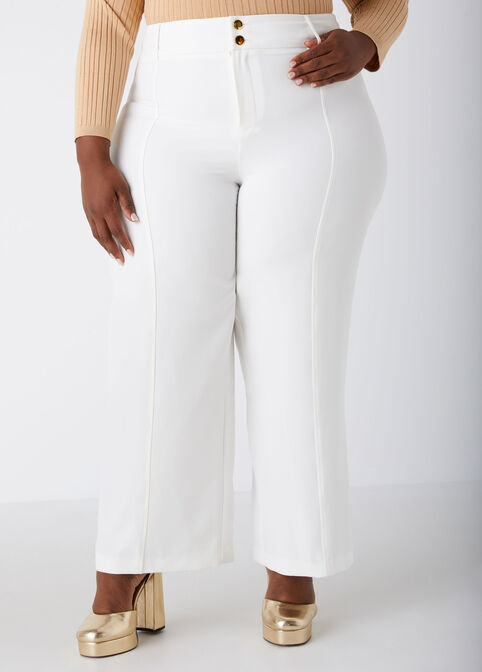 Seam Detailed Crepe Wide Leg Pants, Ivory image number 0