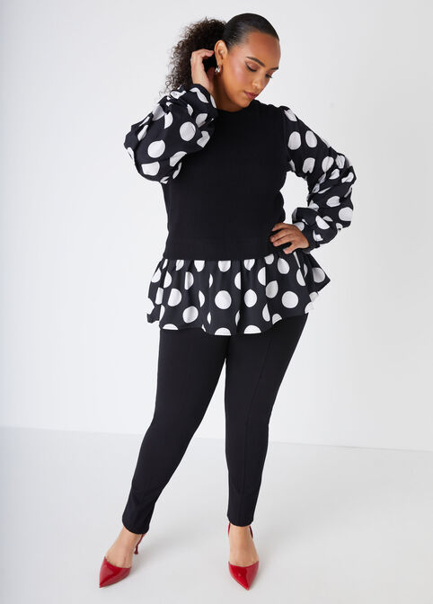 Polka Dot Paneled Sweater, Black image number 2