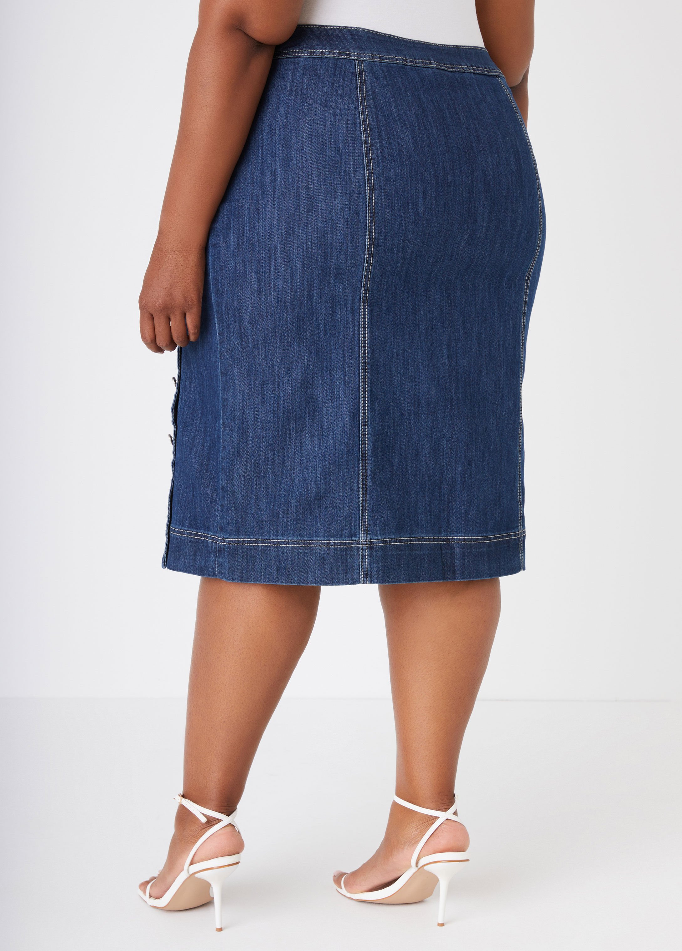 Buttoned Denim Pencil Skirt