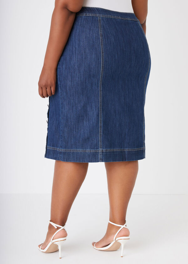 Buttoned Denim Pencil Skirt, Denim Blue image number 1