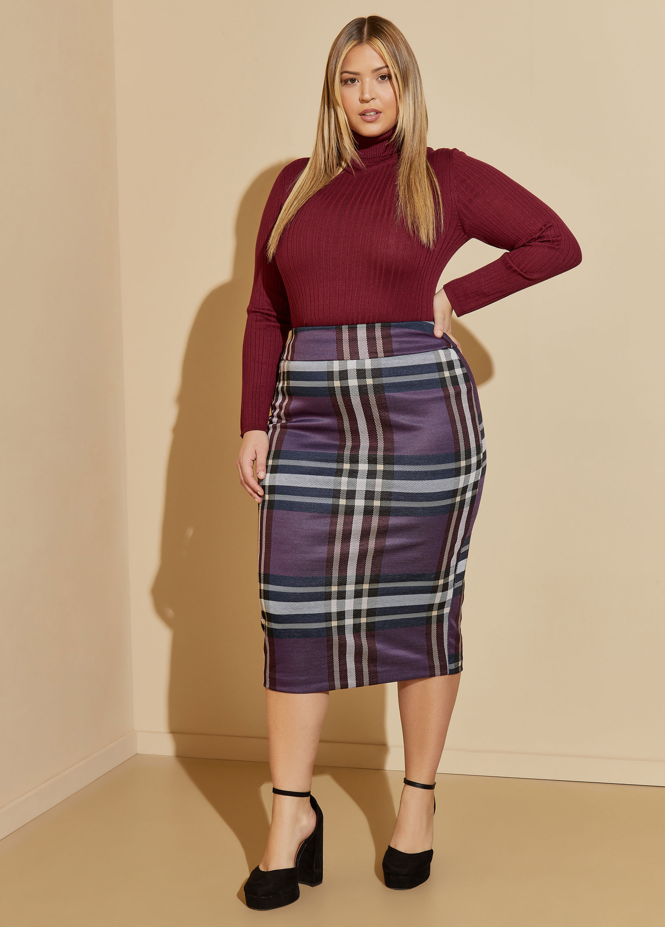 Plaid pencil skirt outlet plus