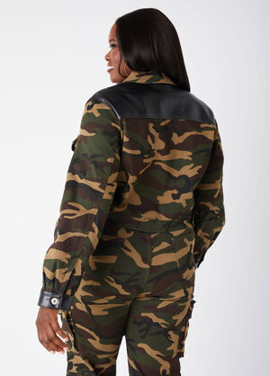 Paneled Camo Denim Cropped Jacket, Multi image number 1