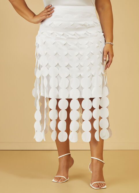 Circle Cutout Fringed Midaxi Skirt, White image number 2