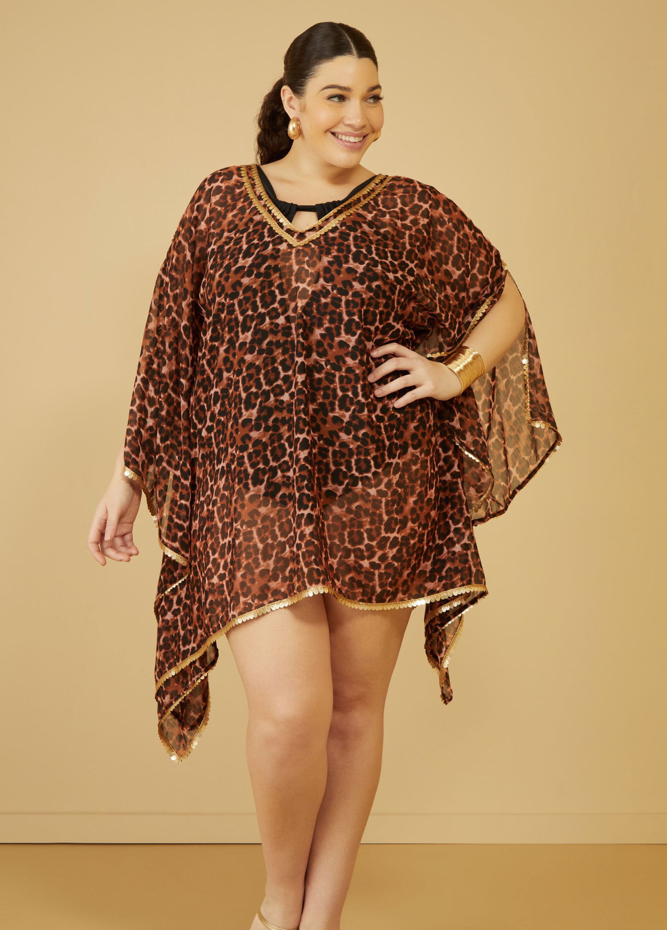 Sequined Cutout Leopard Cover Up