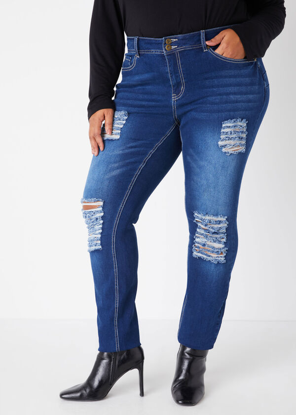 Distressed High Rise Skinny Jeans, Dk Rinse image number 0