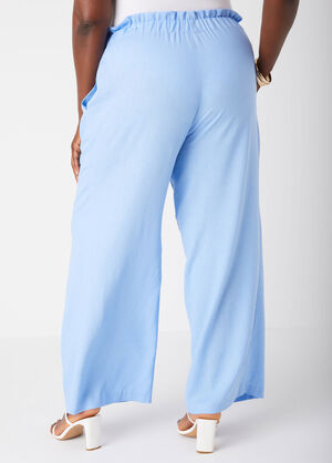 Gathered Linen Blend Pants, Light Pastel Blue image number 1