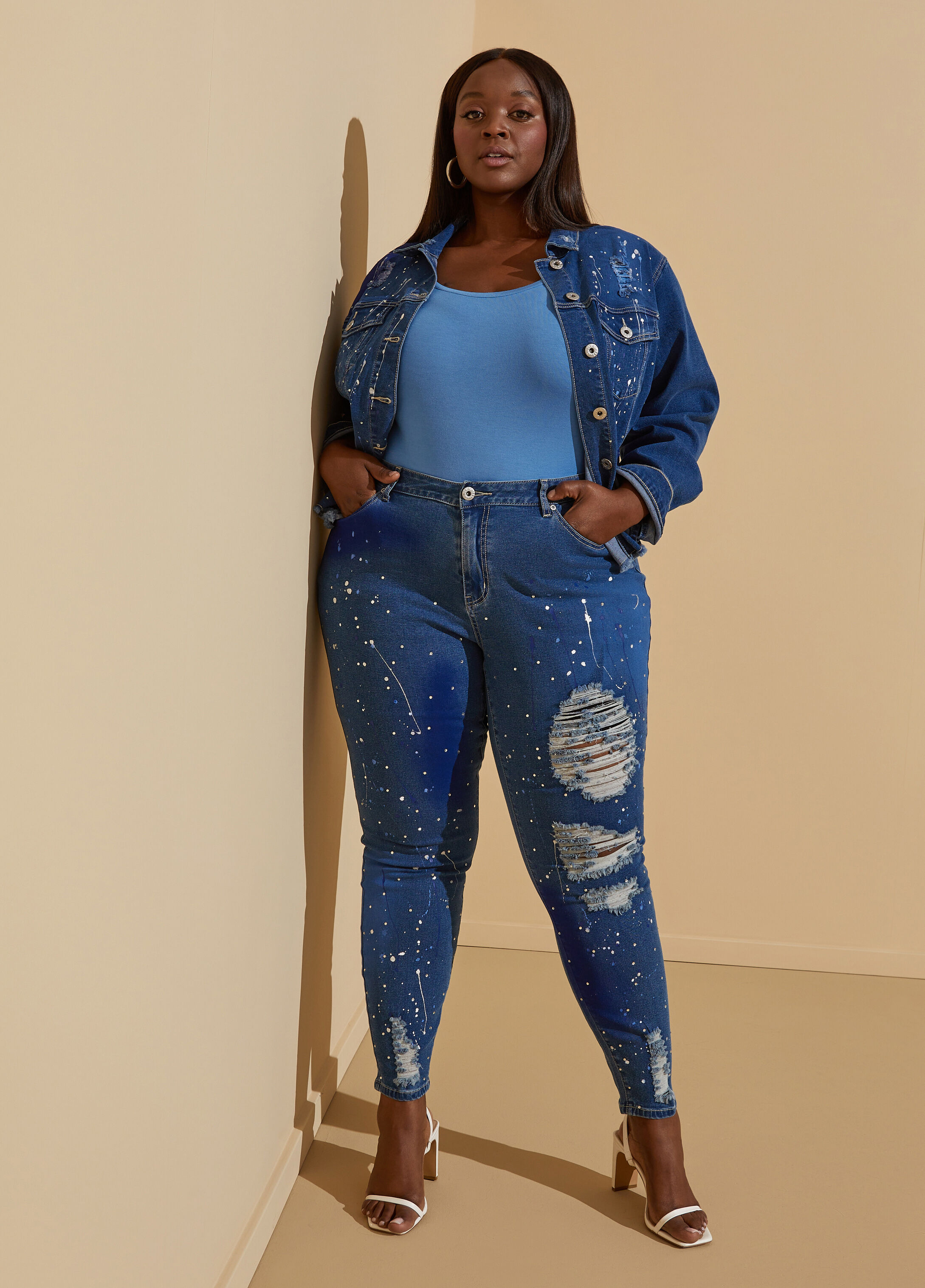 Plus size paint splatter on sale jeans