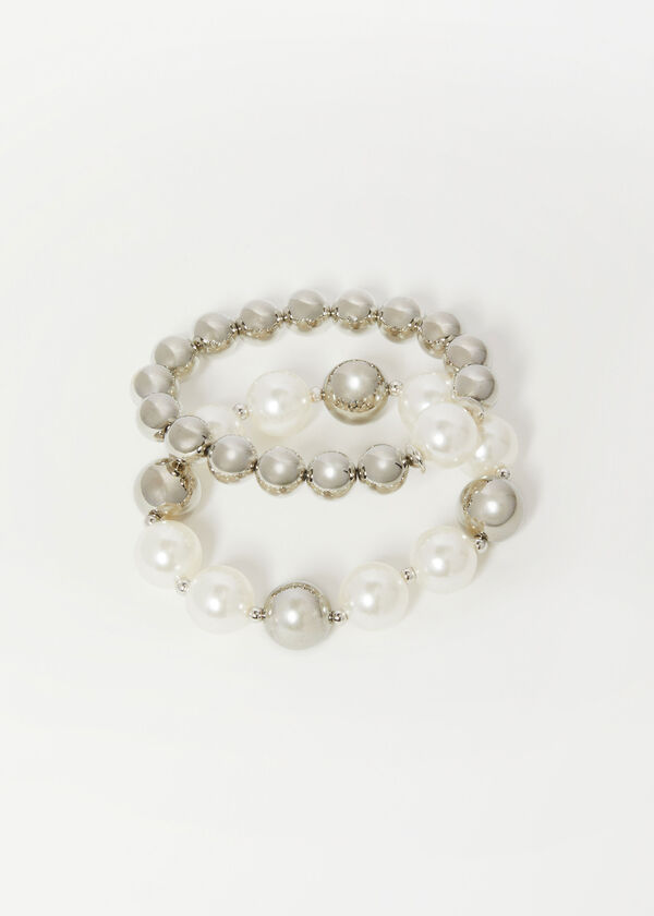 Faux Pearl And Bead Bracelet Set, Silver image number 1