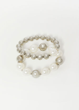 Faux Pearl And Bead Bracelet Set, Silver image number 1