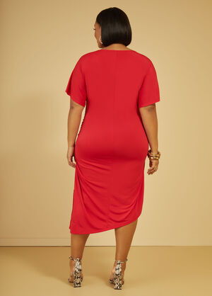 Ruched Asymmetric Dress, Red image number 1
