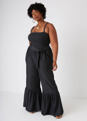 Chambray Bell Bottom Jumpsuit, Grey image number 0